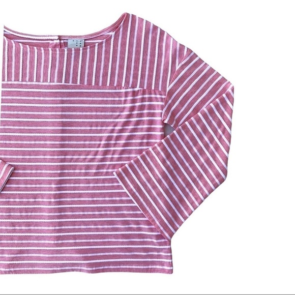 A New Day Casual Textured Stripe Pink Button Bell Sleeve Blouse Size Medium - Picture 10 of 15